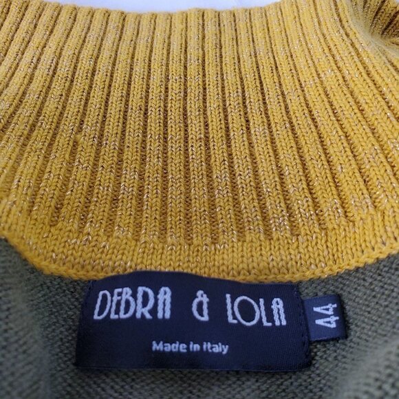 Full Zip Knit Cardigan Debra Lola Color Block Mock Neck Green Yellow Womens 10 - Picture 4 of 10